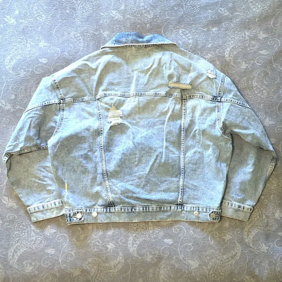 H&M Distressed Light Blue Jean Jacket (Size S Oversized) - Picture 5 of 7